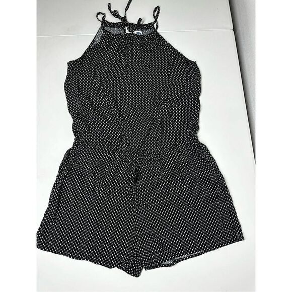 Old Navy Black White Ultra Soft Rayon Tie Front Sleeveless Rompers Size L Boho - Picture 1 of 13